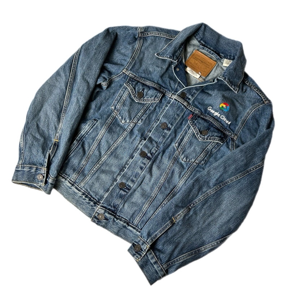 Levi's Denim Trucker Jacket Mens Medium Faded Blue Vintage Fit Big E Google